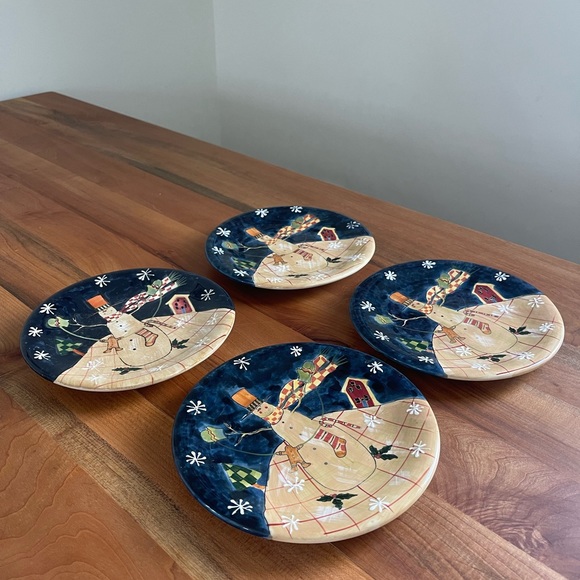 Vintage Susan Winget for Certified International 8.5" "Folk Snowman" Plates - Picture 2 of 7